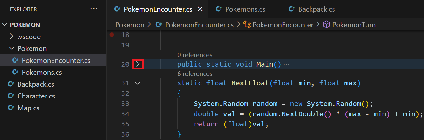 Symbol pre rozbaľovanie blokov - Visual Studio Code - Visual Studio Code