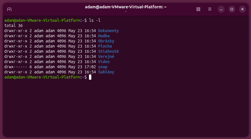Terminál v Linuxe – ukážka výpisu príkazu ls -l v Bashi - Linux a UNIX
