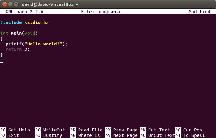 Editovanie céčka v nano v Linuxe - Linux a programovanie v jazyku C
