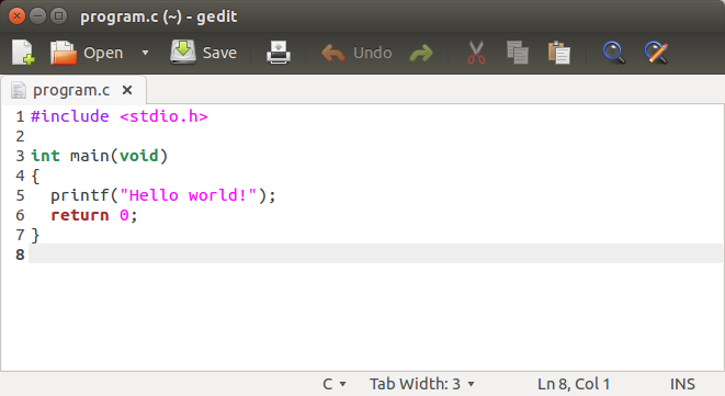 Gedit v Linuxe - Linux a programovanie v jazyku C