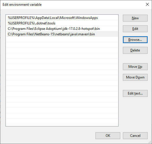 Editácia premennej Path - Maven