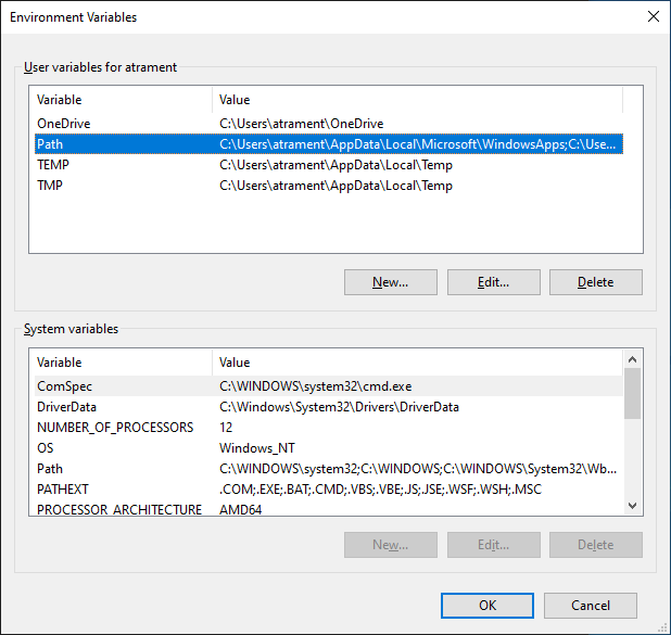 Okno so systémovými premennými - Maven