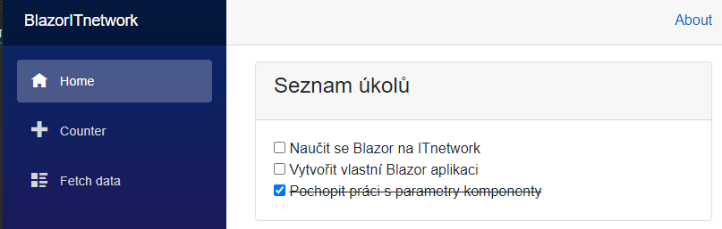 Náhľad aplikácie po spustení - Blazor - C # .NET namiesto JavaScriptu
