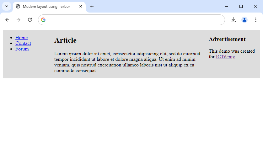 Creation of flexbox layout – deployment of CSS styles - Responzívny webdesign