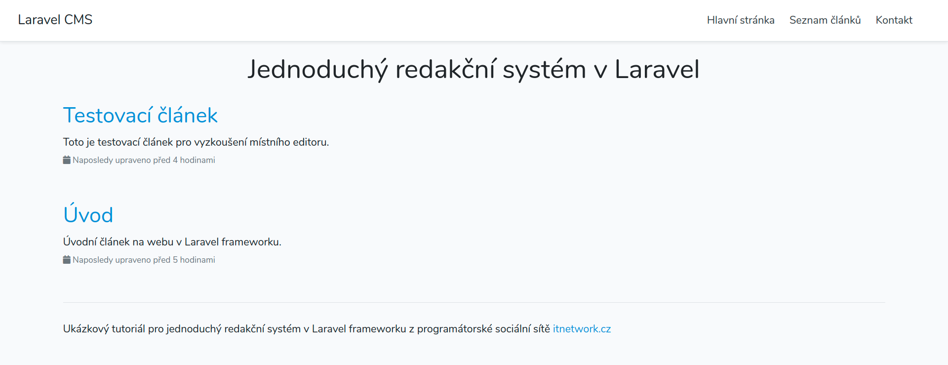 Hlavné stránky v jednoduchom redakčnom systéme v Laravel frameworku - Laravel framework pre PHP