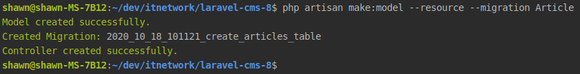 Výstup Artisan príkazu pre tvorbu modelov v PHP frameworku Laravel - Laravel framework pre PHP