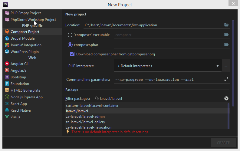 Pridanie PHP interpreta do PhpStorm - Laravel framework pre PHP