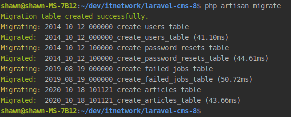 Spustenie prvý migrácie v PHP frameworku Laravel - Laravel framework pre PHP