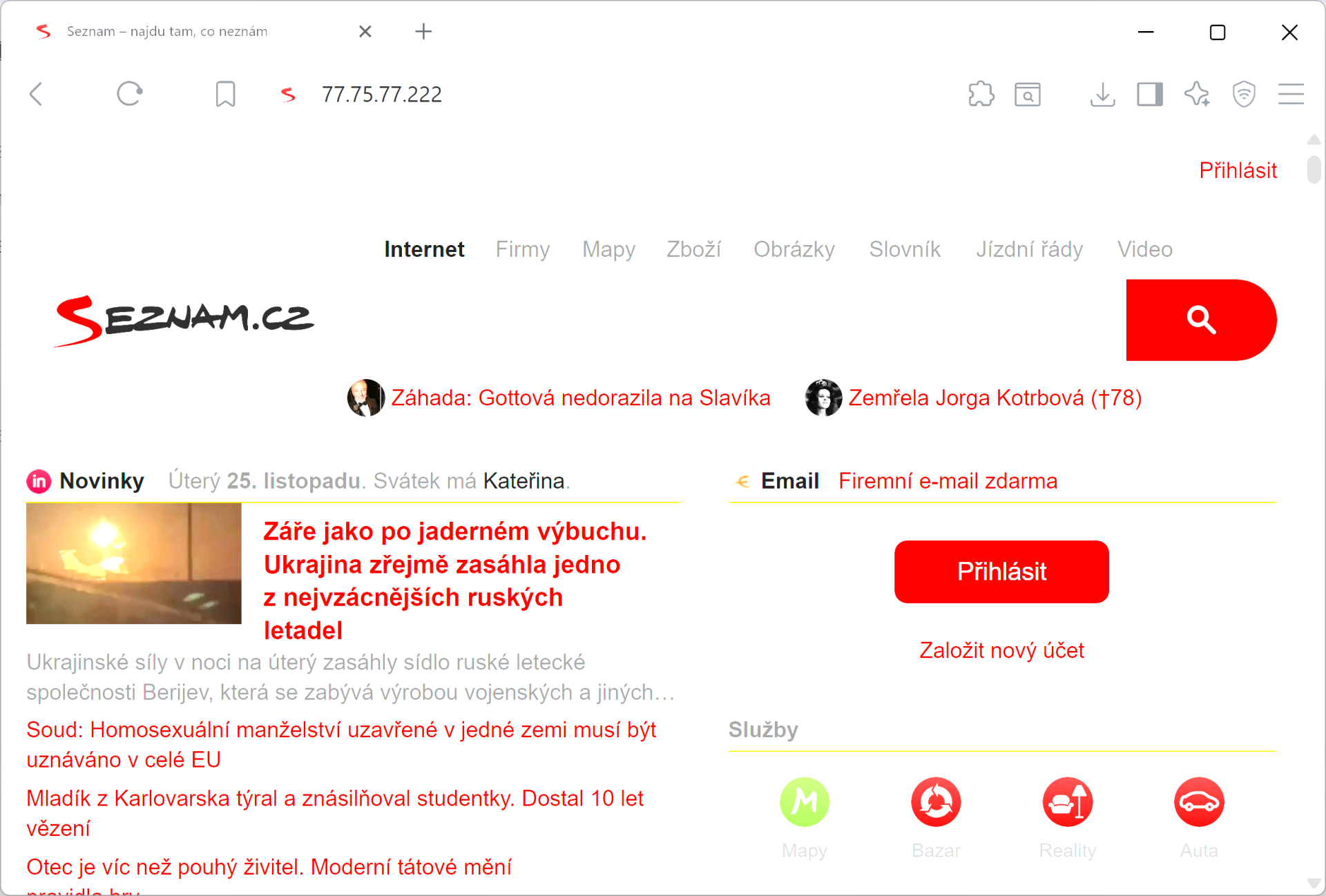 Web seznam.cz otvorený cez IP adresu - Správa serverov a služieb - Správa serverov a služieb