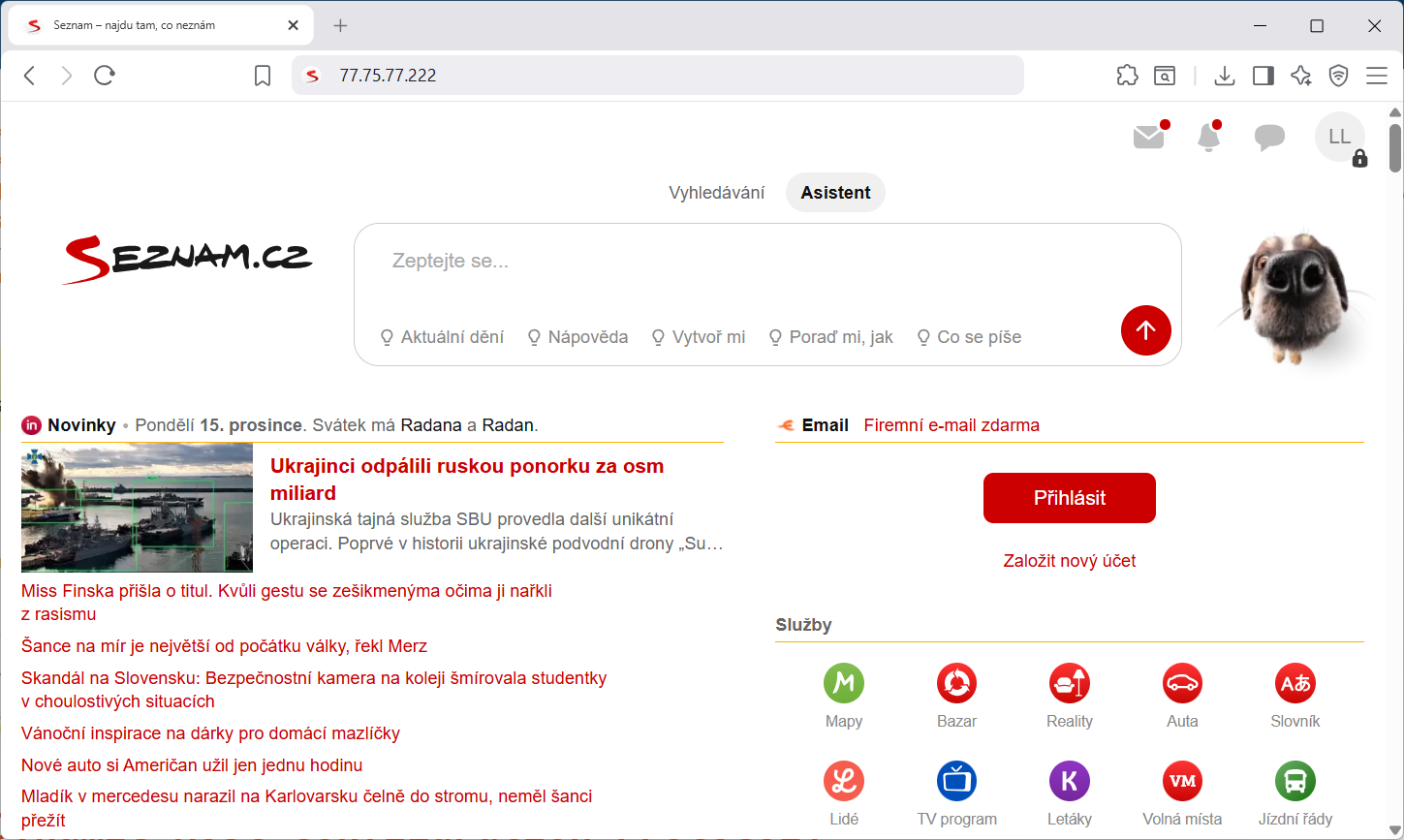 Web seznam.cz - Správa serverov a služieb