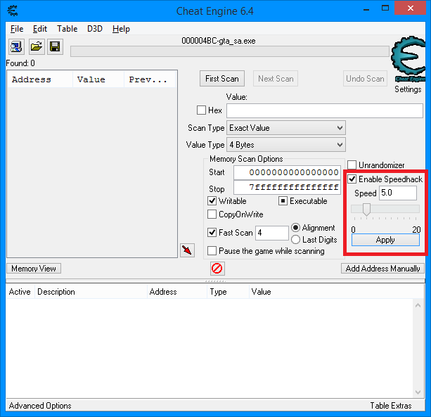 Speedhack v Cheat Engine - Softvér
