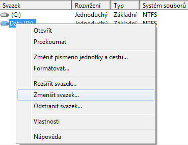 Zmenšenie oddielu disku vo Windows - Windows