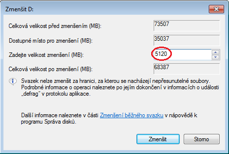 Zmenšenie oddielu disku vo Windows - Windows