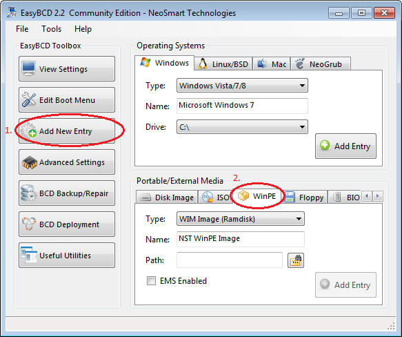 Program pre úpravu zavádzača systému Windows EasyBCD - Windows