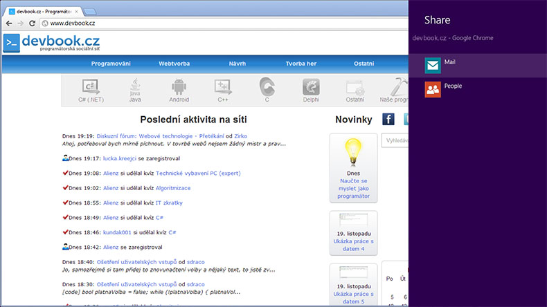 Windows 8 – Interakcia aplikácií so systémom – zdieľanie - História Windows