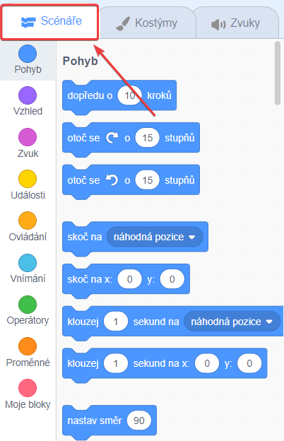 Záložka scenára - Scratch