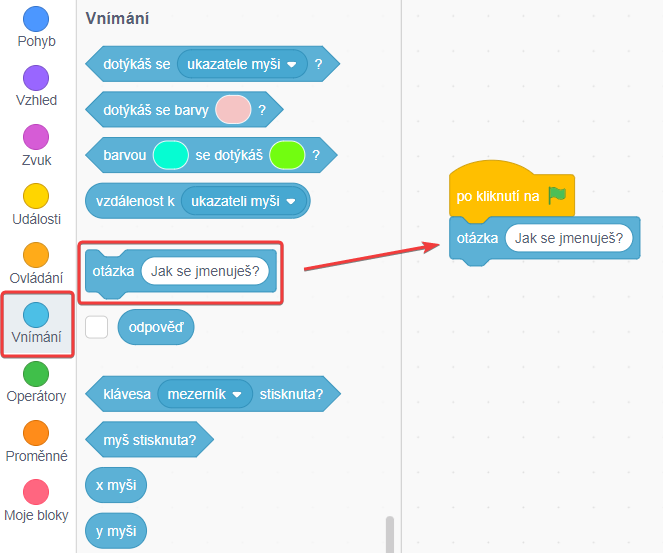 Pridanie bloku otázka - Scratch