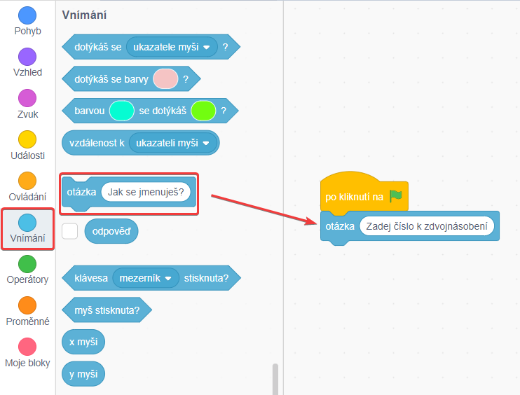 Blok otázka na zdvojenie čísel - Scratch