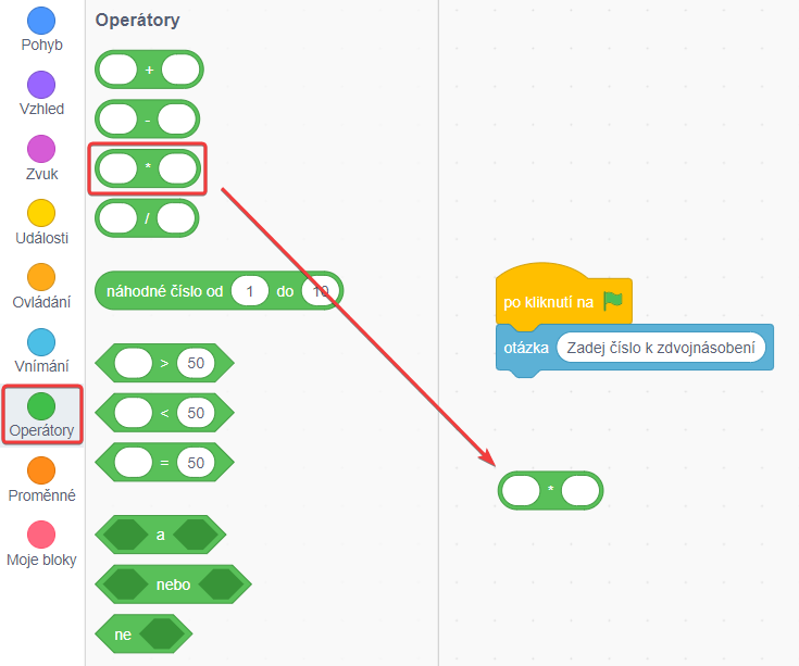 Blok krát v okne - Scratch