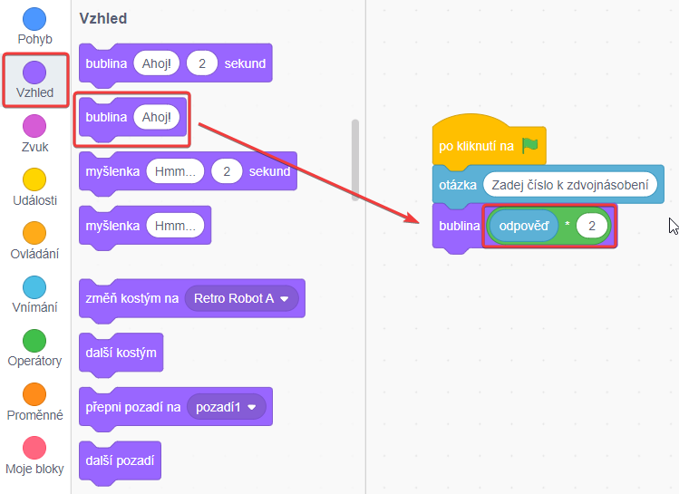 Blok krát v bloku bublina - Scratch