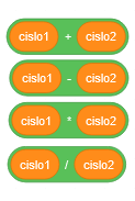 bloky operácií s premenlivými cislo1 a cislo2 - Scratch