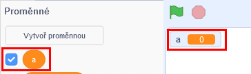 Premenná sa zobrazuje v okne výstupu - Scratch