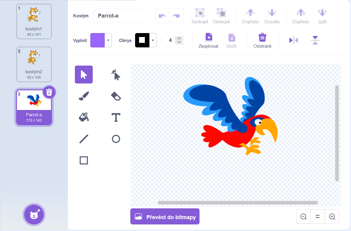 Kostým papagája - Scratch