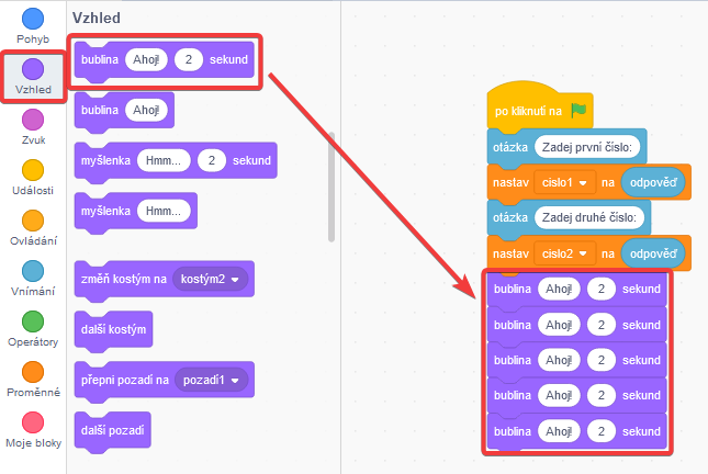 5 blokov bublina - Scratch