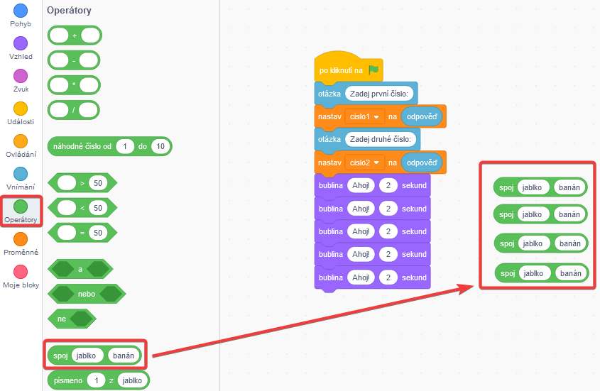 4 bloky spoj - Scratch