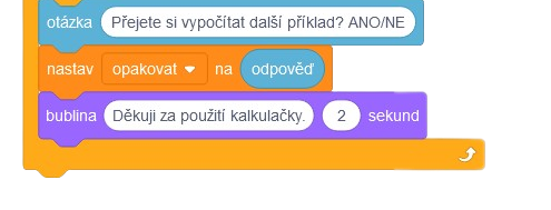 Nastavenie opakovania na konci programu - Scratch
