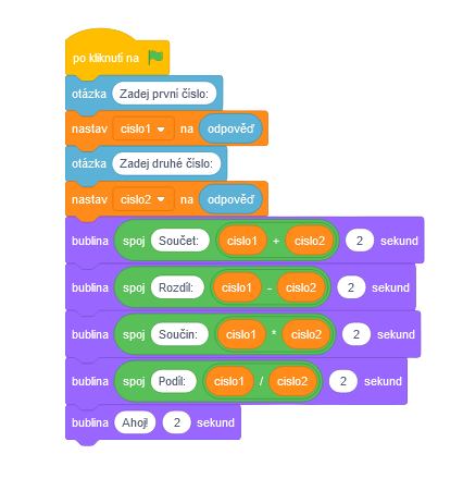 bloky spoj v bublinách - Scratch