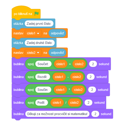 blok bublina s textom omatematike - Scratch