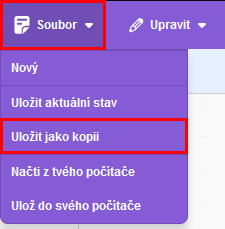 Uloženie projektu ako kópia - Scratch