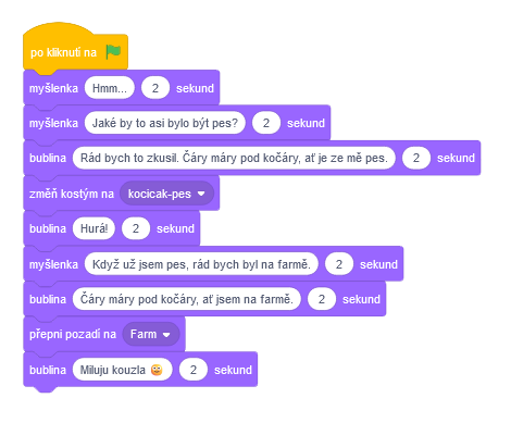 Kód mačičiaka so zmenou pozadia - Scratch