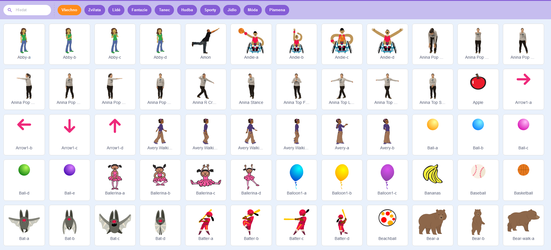 Pridanie kostýmu tlačidlo Vyber - Scratch