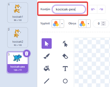 Premenovávanie kostýmov - Scratch