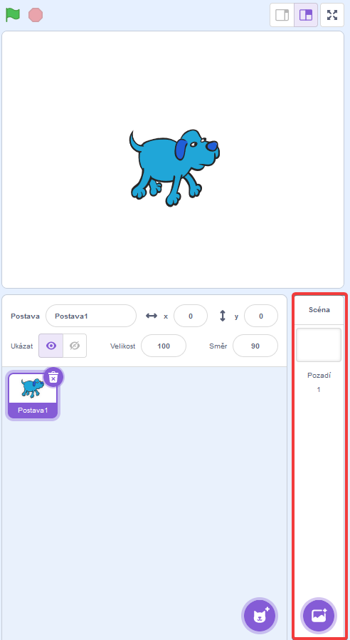 Pruh pre zmenu pozadia scény - Scratch