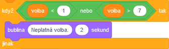 Program Nákupný zoznam má ošetrenú neplatnú voľbu - Scratch