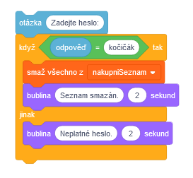 Program Nákupný zoznam maže celý zoznam na heslo - Scratch