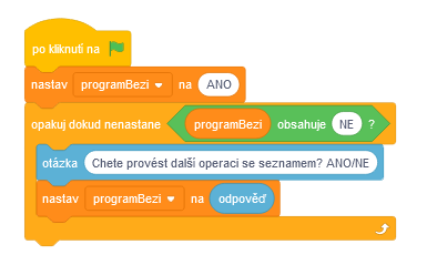 Program Nákupný zoznam sa bude opakovať - Scratch