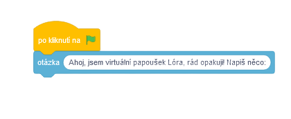 Otázka s oznámením od papagája - Scratch