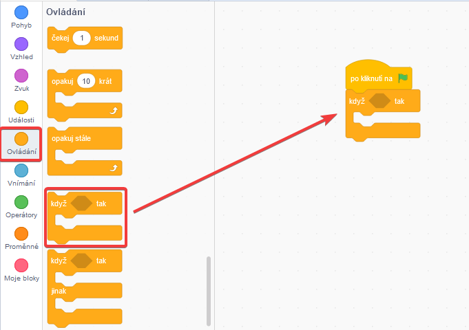 Blok keď … tak - Scratch