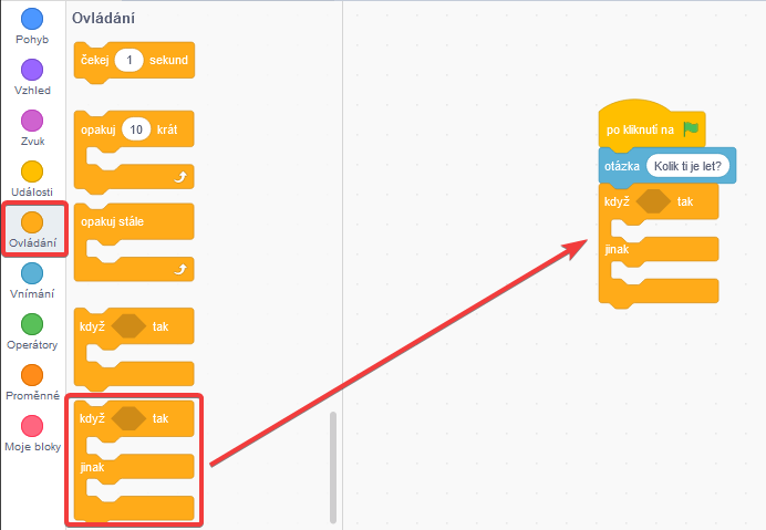 Blok keď tak inak - Scratch