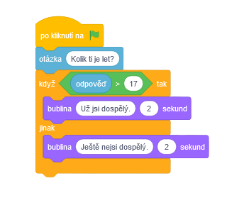 Program na určenie dospelosti - Scratch