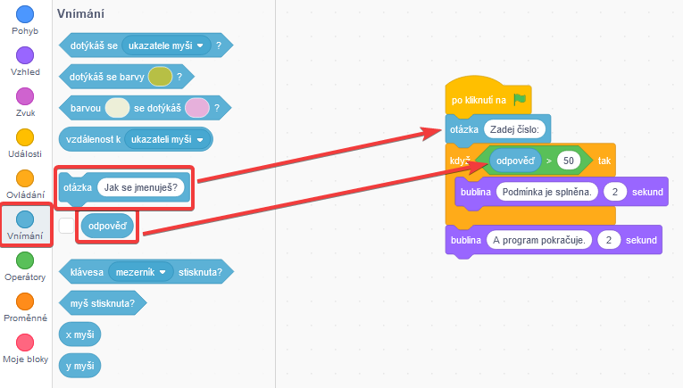 Program zadané číslo je väčší ako 50 - Scratch