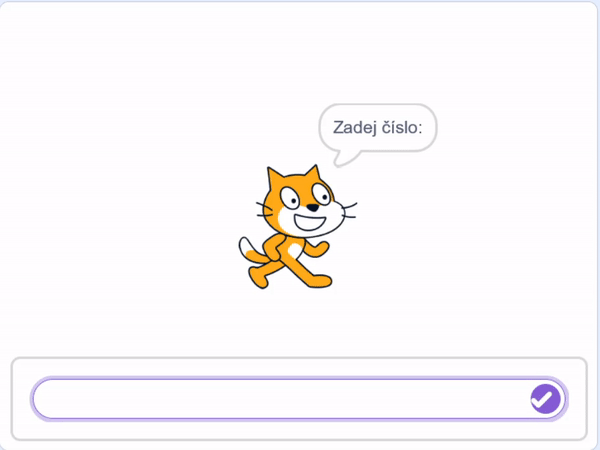 Mačičák určuje, či je používateľovo číslo väčšie ako 50 - Scratch