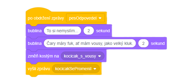 Kód mačičiaka – mačičiak sa premenil - Scratch - Scratch