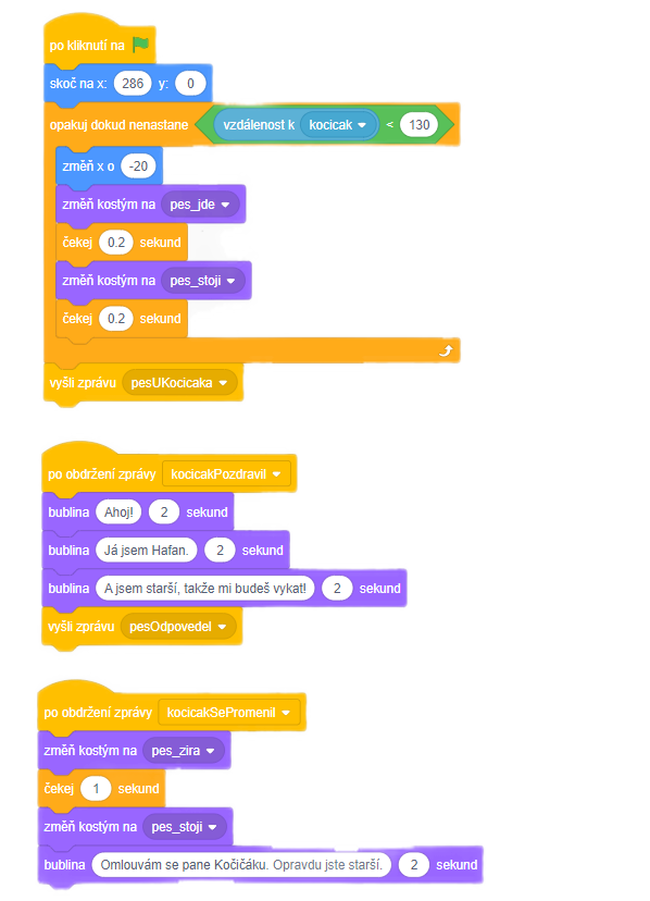 Celý kód psa - Scratch - Scratch