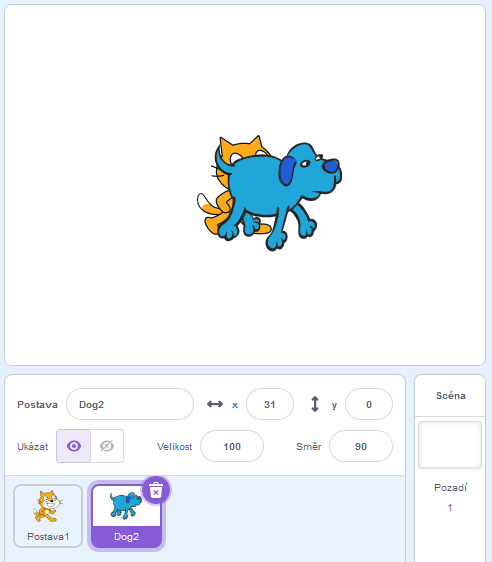 Dog2 medzi postavami na scéne - Scratch - Scratch