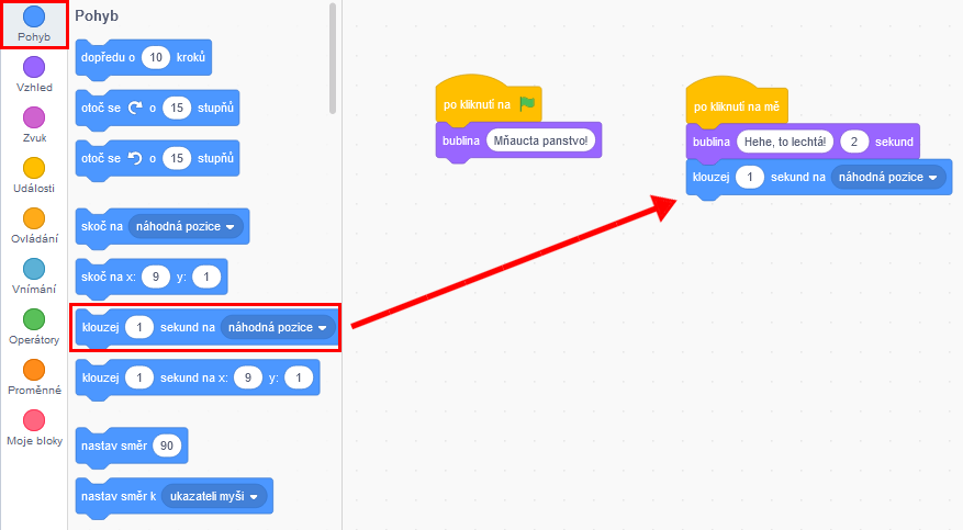 Doplnenie bloku šmýkaj na náhodnú pozíciu - Scratch